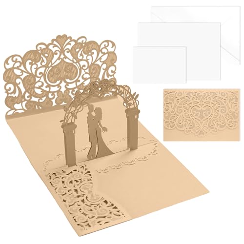 Pop Up Hochzeitskarte, Karte zum Valentinstag, Hochzeitskarte Brautpaar 3D mit Weiß Umschlag, für Hochzeitstag, Hochzeitsgeschenk, Geburtstag, Hochzeitseinladung, Verlobung, Beichte von Mmgoqqt