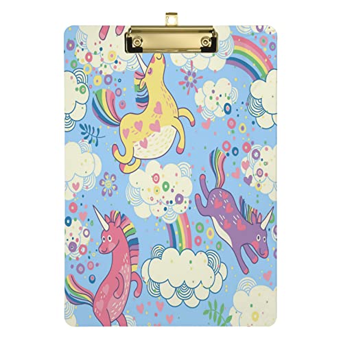 Einhorn-Klemmbrett, A4, Klemmbretter und Formularhalter für Büro, Schule, Studenten und Kinder, silberfarben, 30,5 x 22,9 cm, niedliche Regenbogen-Einhörner 04 von Mnrsuu