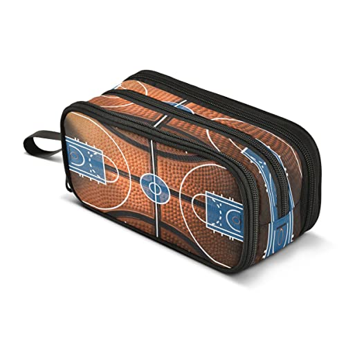 Basketballplatz mit Detail eines schwarzen und orangefarbenen Basketball-Federmäppchen, 3 Fächer, Stifttasche, Box, Schule, tragbare Schreibwaren-Aufbewahrungstasche für Mädchen Jungen Basketballplatz mit Detail eines schwarzen und orangefarbenen Basketball-Federmäppchen, 3 Fächer, Stifttasche, Box, Schule, tragbare Schreibwaren-Aufbewahrungstasche für Mädchen Jungen von Mnsruu