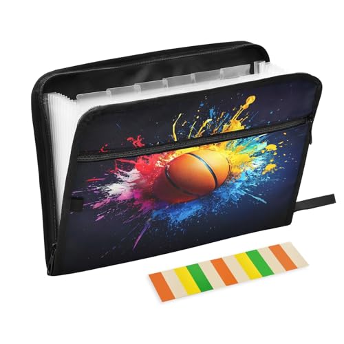 Bunter Basketball-Aktenordner mit 13 Fächern, Fächermappe mit Vordertasche, tragbare Business-Dateiaufbewahrung, Dokumenten-Organizer, Ordner mit Reißverschluss Bunter Basketball-Aktenordner mit 13 Fächern, Fächermappe mit Vordertasche, tragbare Business-Dateiaufbewahrung, Dokumenten-Organizer, Ordner mit Reißverschluss von Mnsruu