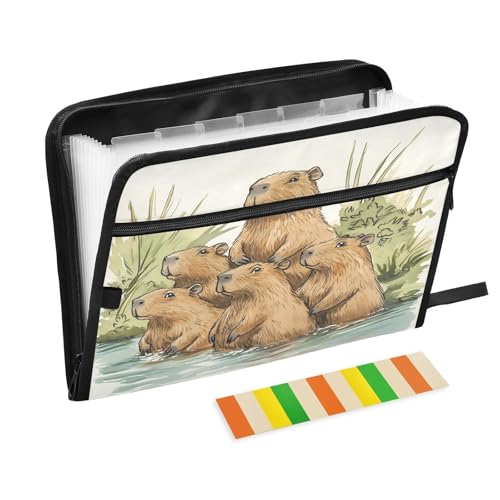 Capybara Pond Fächermappe mit 13 Fächern, Fächermappe mit Vordertasche, tragbare Business-Aktenaufbewahrung, Dokumenten-Organizer, Ordner mit Reißverschluss Capybara Pond Fächermappe mit 13 Fächern, Fächermappe mit Vordertasche, tragbare Business-Aktenaufbewahrung, Dokumenten-Organizer, Ordner mit Reißverschluss von Mnsruu