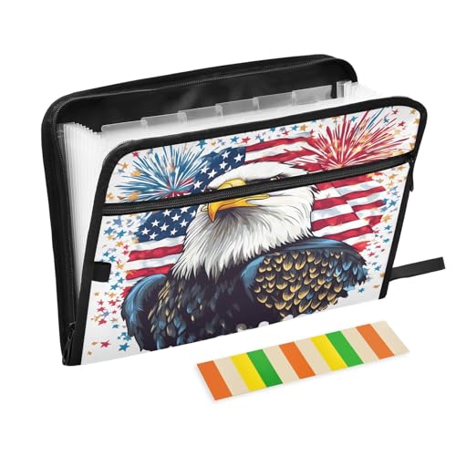 Dokumenten-Organizer mit 13 Fächern, Motiv: Weißkopfseeadler, Feuerwerk, amerikanische Flagge, Fächermappe mit Fronttasche, tragbare Business-Aktenaufbewahrung, Dokumenten-Organizer, Ordner mit Dokumenten-Organizer mit 13 Fächern, Motiv: Weißkopfseeadler, Feuerwerk, amerikanische Flagge, Fächermappe mit Fronttasche, tragbare Business-Aktenaufbewahrung, Dokumenten-Organizer, Ordner mit von Mnsruu
