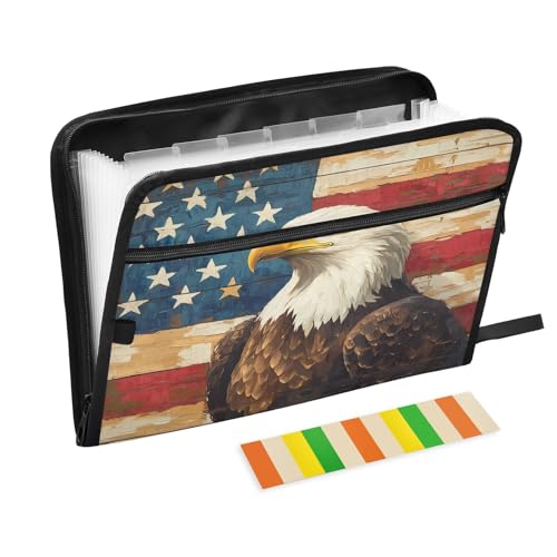 Dokumenten-Organizer mit 13 Fächern, mit Weißkopfseeadler, amerikanische Flagge, Fächermappe mit Fronttasche, tragbare Business-Aktenaufbewahrung, Dokumenten-Organizer, Ordner mit Reißverschluss Dokumenten-Organizer mit 13 Fächern, mit Weißkopfseeadler, amerikanische Flagge, Fächermappe mit Fronttasche, tragbare Business-Aktenaufbewahrung, Dokumenten-Organizer, Ordner mit Reißverschluss von Mnsruu