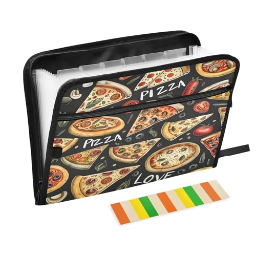 Dokumenten-Organizer mit schwarzem Hintergrund, Pizza-Muster, 13 Fächer, Fächermappe mit Vordertasche, tragbare Business-Aktenaufbewahrung, Dokumenten-Organizer, Ordner mit Reißverschluss Dokumenten-Organizer mit schwarzem Hintergrund, Pizza-Muster, 13 Fächer, Fächermappe mit Vordertasche, tragbare Business-Aktenaufbewahrung, Dokumenten-Organizer, Ordner mit Reißverschluss von Mnsruu