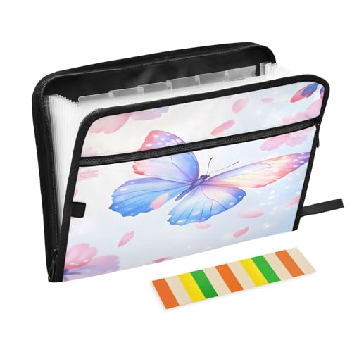 Fächermappe mit 13 Fächern, Motiv: Schmetterlings-Kirschblüten, Fächermappe mit Vordertasche, tragbare Business-Aktenaufbewahrung, Dokumenten-Organizer, Ordner mit Reißverschluss Fächermappe mit 13 Fächern, Motiv: Schmetterlings-Kirschblüten, Fächermappe mit Vordertasche, tragbare Business-Aktenaufbewahrung, Dokumenten-Organizer, Ordner mit Reißverschluss von Mnsruu