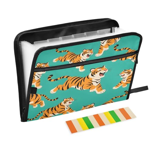 Fächermappe mit 13 Fächern, Tigermuster, mit Vordertasche, tragbar, Business-Aktenaufbewahrung, Dokumenten-Organizer, Ordner mit Reißverschluss Fächermappe mit 13 Fächern, Tigermuster, mit Vordertasche, tragbar, Business-Aktenaufbewahrung, Dokumenten-Organizer, Ordner mit Reißverschluss von Mnsruu