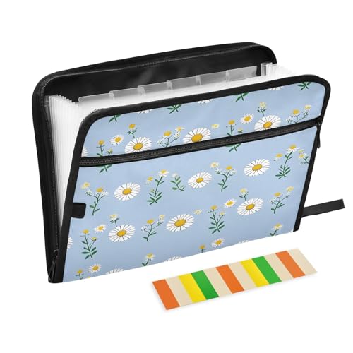Fächermappe mit blauem Hintergrund, Gänseblümchenmuster, 13 Fächer, Fächermappe mit Vordertasche, tragbare Business-Aktenaufbewahrung, Dokumenten-Organizer, Ordner mit Reißverschluss Fächermappe mit blauem Hintergrund, Gänseblümchenmuster, 13 Fächer, Fächermappe mit Vordertasche, tragbare Business-Aktenaufbewahrung, Dokumenten-Organizer, Ordner mit Reißverschluss von Mnsruu