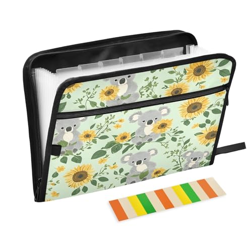 Koalas mit Sonnenblumen-Muster, 13 Fächer, Fächermappe mit Vordertasche, tragbare Business-Aktenaufbewahrung, Dokumenten-Organizer, Ordner mit Reißverschluss Koalas mit Sonnenblumen-Muster, 13 Fächer, Fächermappe mit Vordertasche, tragbare Business-Aktenaufbewahrung, Dokumenten-Organizer, Ordner mit Reißverschluss von Mnsruu
