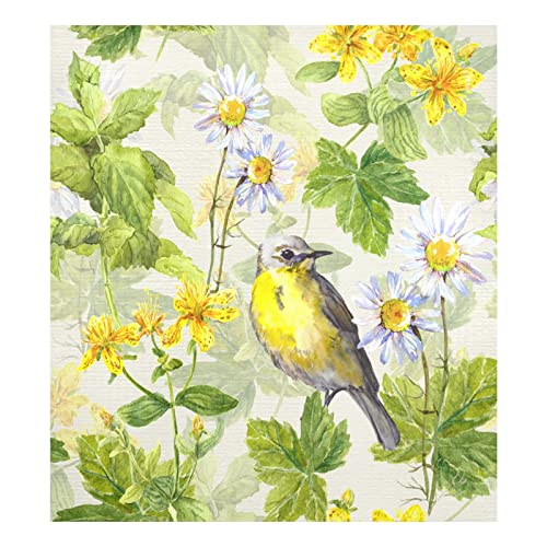 Magnetische Geschirrspüler-Abdeckung, dekorative Kühlschranktür, 58,4 x 66 cm, Vogel im Frühling, Gräser, Wiesenblumen von Mnsruu