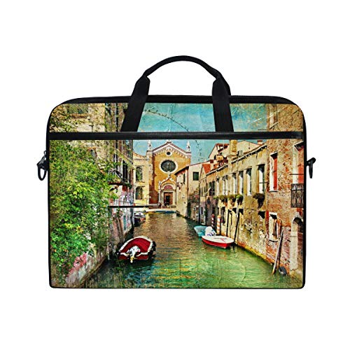 Mnsruu Schöne Venice Street River 15 Zoll Laptoptasche Aktentasche Messenger Notebook Computer Tasche Schultergurt Griff für Männer Frauen Jungen Mädchen von Mnsruu