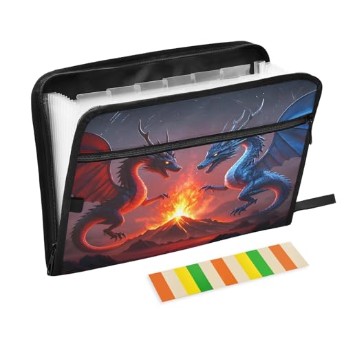 Red Dragon Blue Dragon Fächermappe mit 13 Fächern, Fächermappe mit Vordertasche, tragbare Business-Aktenaufbewahrung, Dokumenten-Organizer, Ordner mit Reißverschluss Red Dragon Blue Dragon Fächermappe mit 13 Fächern, Fächermappe mit Vordertasche, tragbare Business-Aktenaufbewahrung, Dokumenten-Organizer, Ordner mit Reißverschluss von Mnsruu