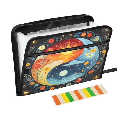 Sun and Moon Fächermappe mit 13 Fächern, Fächermappe mit Vordertasche, tragbare Business-Aktenaufbewahrung, Dokumenten-Organizer, Ordner mit Reißverschluss Sun and Moon Fächermappe mit 13 Fächern, Fächermappe mit Vordertasche, tragbare Business-Aktenaufbewahrung, Dokumenten-Organizer, Ordner mit Reißverschluss von Mnsruu