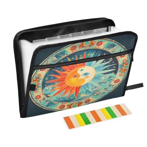 Sun and Moon Fächermappe mit menschlichem Gesicht, 13 Fächern, Fächermappe mit Vordertasche, tragbare Business-Aktenaufbewahrung, Dokumenten-Organizer, Ordner mit Reißverschluss Sun and Moon Fächermappe mit menschlichem Gesicht, 13 Fächern, Fächermappe mit Vordertasche, tragbare Business-Aktenaufbewahrung, Dokumenten-Organizer, Ordner mit Reißverschluss von Mnsruu