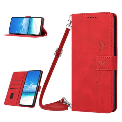 Mo-Somnus Hülle für Samsung Galaxy S21 FE, PU Leder Crossbody Handyhülle mit [Kartenfach] [Magnet] [Standfunktion] [Umhängeband] Handyhülle Kompatibel mit Samsung S21 FE (Rot) von Mo-Somnus