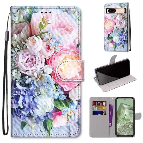 Mo-Somnus Kompatibel mit Google Pixel 8a Hülle, Leder Handyhülle mit Kartenfach Geld Slot Ständer PU Ledertasche TPU Wallet Flip Brieftasche Magnetische Schutzhülle (Blume 3) von Mo-Somnus