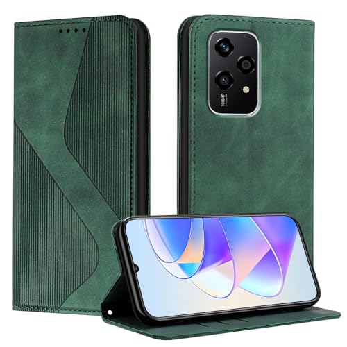Mo-Somnus Kompatibel mit Huawei Honor 200 Lite Hülle, Schutzhülle Honor 200 Lite, Magnet PU Leder Tasche Handyhülle Klappbar Brieftasche Klapphülle (Grün) von Mo-Somnus