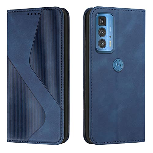 Mo-Somnus Kompatibel mit Motorola Moto Edge 20 Pro Hülle, Magnet PU Leder Flip Wallet Case Tasche Handyhülle, Schutzhülle Motorola Moto Edge 20 Pro Brieftasche Klapphülle mit [Kartenfächer] (Blau) von Mo-Somnus