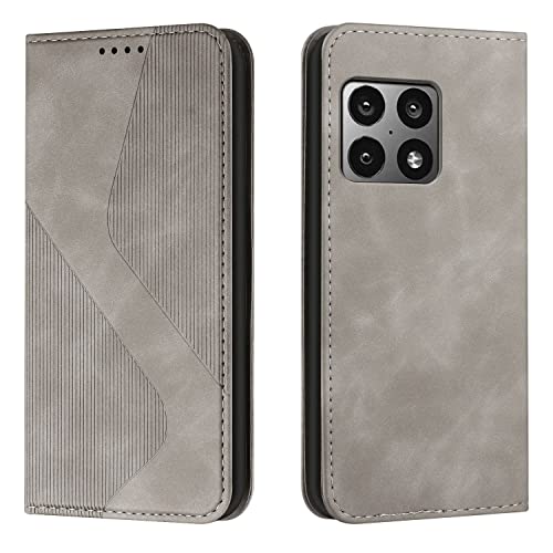 Mo-Somnus Kompatibel mit OnePlus 10 Pro 5G Hülle, Magnet PU Leder Flip Wallet Case Tasche Handyhülle, Stoßfeste Schutzhülle OnePlus 10 Pro 5G Brieftasche Klapphülle mit [Kartenfächer] (Grau) von Mo-Somnus
