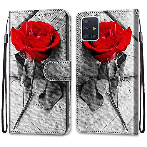 Mo-Somnus Kompatibel mit Samsung Galaxy A51 4G Hülle, Leder Handyhülle mit Kartenfach Geld Slot Ständer PU Ledertasche Wallet Flip Brieftasche Magnetische Schutzhülle Case Etui (Rose) von Mo-Somnus