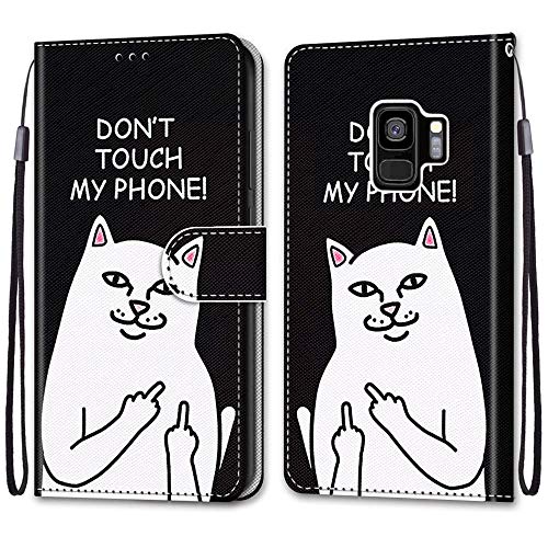 Mo-Somnus Kompatibel mit Samsung Galaxy S9 Plus Hülle, Leder Handyhülle mit Kartenfach Geld Slot Ständer PU Ledertasche Wallet Flip Brieftasche Magnetische Schutzhülle Case Etui (Katzen 5) von Mo-Somnus