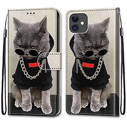 Mo-Somnus Kompatibel mit iPhone 11 Hülle (6,1 Zoll), Leder Handyhülle mit Kartenfach PU Ledertasche TPU Bumper Wallet Flip Brieftasche Magnetische Schutzhülle Case Etui (Katzen 3) von Mo-Somnus