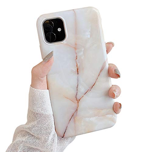 Mo-Somnus Kompatibel mit iPhone 11 Hülle (6,1 Zoll) + Schutzfolie, Glänzender Marmor Weich Silikon Handyhülle TPU Bumper Handytasche Gummi Dünn Abdeckung (Weiß 1) von Mo-Somnus