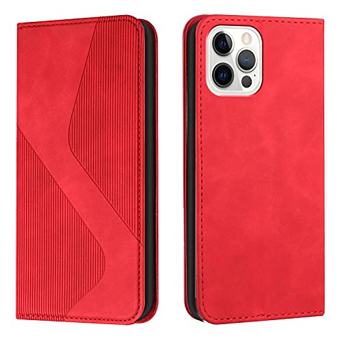 Mo-Somnus Kompatibel mit iPhone 12/iPhone 12 Pro Hülle, Magnet PU Leder Flip Wallet Case Tasche Handyhülle, Klappbar iPhone 12/12 Pro (6,1 Zoll) Brieftasche Klapphülle mit [Kartenfächer] (Rot) von Mo-Somnus