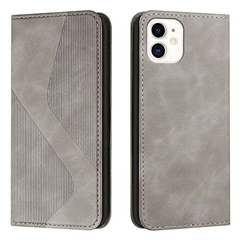 Mo-Somnus Kompatibel mit iPhone 12 Mini Hülle, Magnet PU Leder Flip Wallet Case Tasche Handyhülle, Stoßfeste Schutzhülle iPhone 12 Mini (5,4 Zoll) Brieftasche Klapphülle mit [Kartenfächer] (Grau) von Mo-Somnus