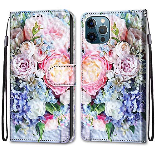 Mo-Somnus Kompatibel mit iPhone 12 Pro Max Hülle (6,7 Zoll), Leder Handyhülle mit Kartenfach PU Ledertasche TPU Bumper Wallet Flip Brieftasche Magnetische Schutzhülle Case Etui (Blume 3) von Mo-Somnus