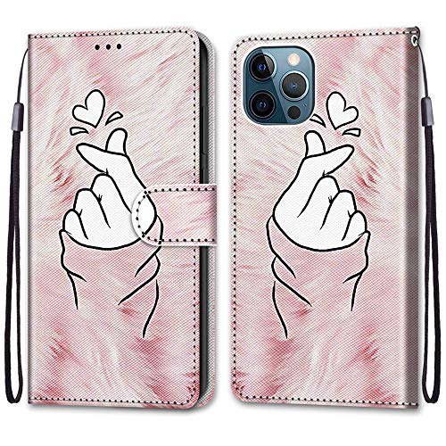 Mo-Somnus Kompatibel mit iPhone 12 Pro Max Hülle (6,7 Zoll), Leder Handyhülle mit Kartenfach PU Ledertasche TPU Bumper Wallet Flip Brieftasche Magnetische Schutzhülle Case Etui (Fingerherz) von Mo-Somnus