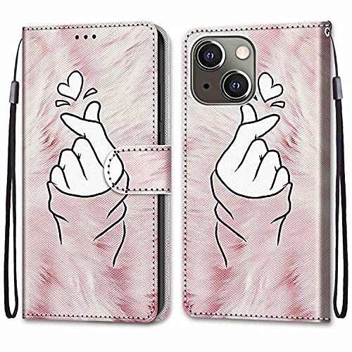 Mo-Somnus Kompatibel mit iPhone 13 Hülle (6,1 Zoll), Leder Handyhülle mit Kartenfach PU Ledertasche TPU Bumper Wallet Flip Brieftasche Magnetische Schutzhülle Case Etui (Fingerherz) von Mo-Somnus
