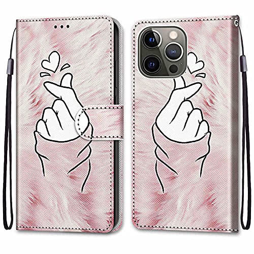 Mo-Somnus Kompatibel mit iPhone 13 Pro Hülle (6,1 Zoll), Leder Handyhülle mit Kartenfach PU Ledertasche TPU Bumper Wallet Flip Brieftasche Magnetische Schutzhülle Case Etui (Fingerherz) von Mo-Somnus