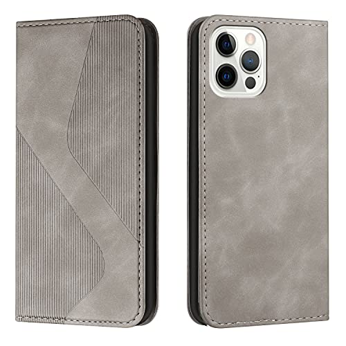 Mo-Somnus Kompatibel mit iPhone 13 Pro Max Hülle, Magnet PU Leder Flip Wallet Case Tasche Handyhülle, Stoßfeste Klappbar iPhone 13 Pro Max (6,7 Zoll) Brieftasche Klapphülle mit [Kartenfächer] (Grau) von Mo-Somnus