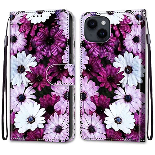 Mo-Somnus Kompatibel mit iPhone 14 (6,1 Zoll) Hülle, Leder Handyhülle mit Kartenfach Geld Slot Ständer PU Ledertasche TPU Wallet Flip Brieftasche Magnetische Schutzhülle Etui (Blume 2) von Mo-Somnus