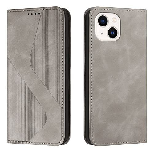 Mo-Somnus Kompatibel mit iPhone 14 (6,1 Zoll) Hülle, Magnet PU Leder Flip Wallet Case Tasche Handyhülle, Stoßfeste Klappbar Brieftasche Klapphülle mit [Kartenfächer] (Grau) von Mo-Somnus
