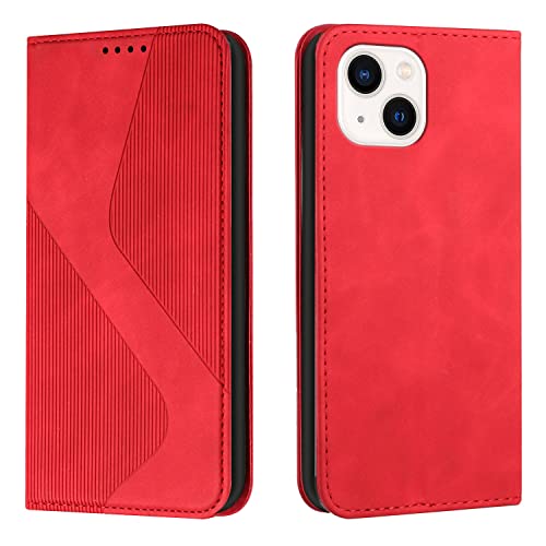 Mo-Somnus Kompatibel mit iPhone 14 (6,1 Zoll) Hülle, Magnet PU Leder Flip Wallet Case Tasche Handyhülle, Stoßfeste Klappbar Brieftasche Klapphülle mit [Kartenfächer] (Rot) von Mo-Somnus