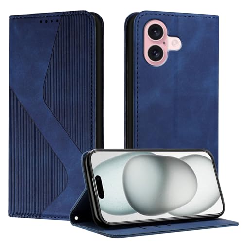 Mo-Somnus Kompatibel mit iPhone 16 Plus (6,7") Hülle, Schutzhülle iPhone 16 Plus, Magnet PU Leder Tasche Handyhülle Klappbar Brieftasche Klapphülle (Blau) von Mo-Somnus