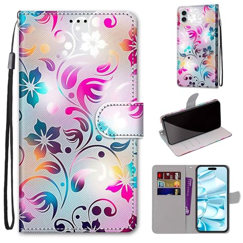 Mo-Somnus Kompatibel mit iPhone 16 Plus (6.7") Hülle, Leder Handyhülle mit Kartenfach Geld Slot Ständer PU Ledertasche TPU Wallet Flip Brieftasche Magnetische Schutzhülle (Blume 1) von Mo-Somnus