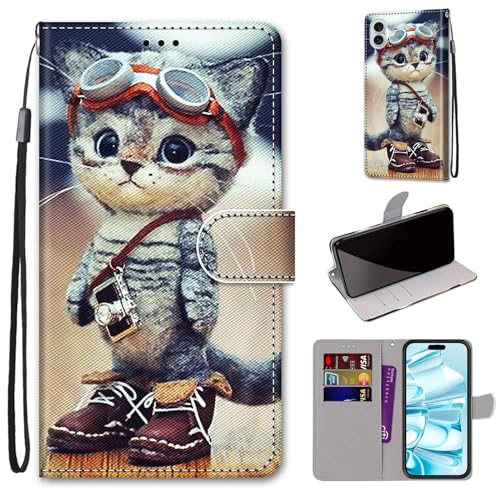 Mo-Somnus Kompatibel mit iPhone 16 Plus (6.7") Hülle, Leder Handyhülle mit Kartenfach Geld Slot Ständer PU Ledertasche TPU Wallet Flip Brieftasche Magnetische Schutzhülle (Katze 1) von Mo-Somnus