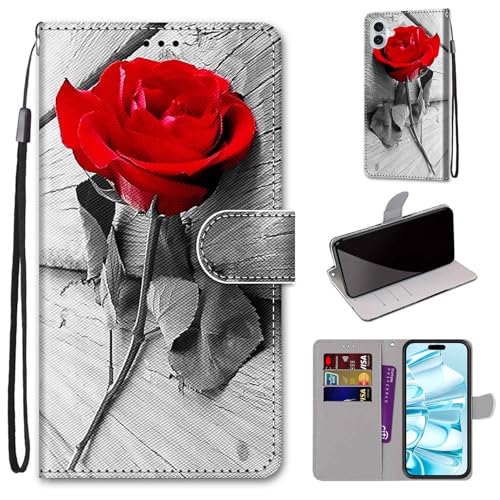 Mo-Somnus Kompatibel mit iPhone 16 Plus (6.7") Hülle, Leder Handyhülle mit Kartenfach Geld Slot Ständer PU Ledertasche TPU Wallet Flip Brieftasche Magnetische Schutzhülle (Rose) von Mo-Somnus