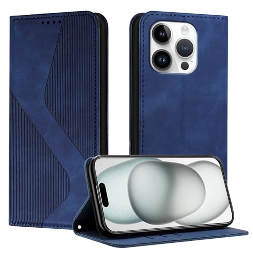 Mo-Somnus Kompatibel mit iPhone 16 Pro (6,3") Hülle, Schutzhülle iPhone 16 Pro, Magnet PU Leder Tasche Handyhülle Klappbar Brieftasche Klapphülle (Blau) von Mo-Somnus