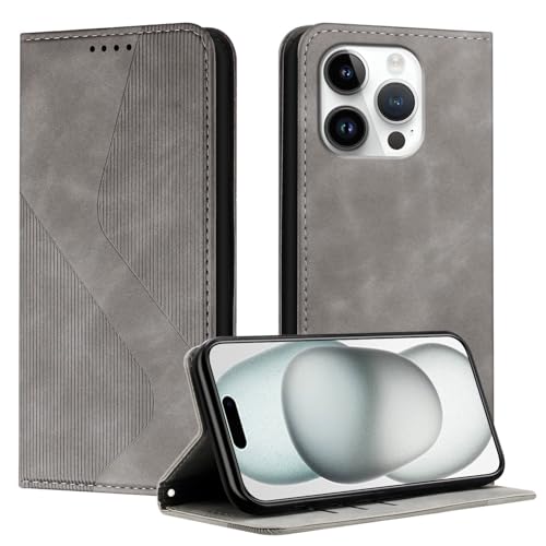 Mo-Somnus Kompatibel mit iPhone 16 Pro (6,3") Hülle, Schutzhülle iPhone 16 Pro, Magnet PU Leder Tasche Handyhülle Klappbar Brieftasche Klapphülle (Grau) von Mo-Somnus