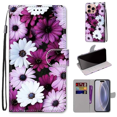 Mo-Somnus Kompatibel mit iPhone 16 Pro (6.1") Hülle, Leder Handyhülle mit Kartenfach Geld Slot Ständer PU Ledertasche TPU Wallet Flip Brieftasche Magnetische Schutzhülle (Blume 2) von Mo-Somnus