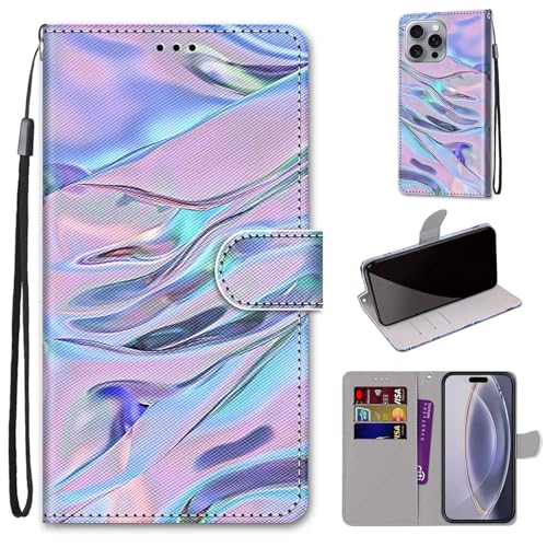 Mo-Somnus Kompatibel mit iPhone 16 Pro Max (6.7") Hülle, Leder Handyhülle mit Kartenfach Geld Slot Ständer PU Ledertasche TPU Wallet Flip Brieftasche Magnetische Schutzhülle (Fluoreszierend) von Mo-Somnus