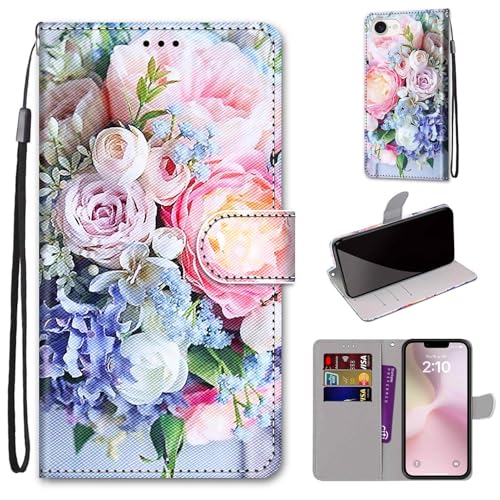Mo-Somnus Kompatibel mit iPhone 16e (6.1") Hülle, Leder Handyhülle mit Kartenfach Geld Slot Ständer PU Ledertasche TPU Wallet Flip Brieftasche Magnetische Schutzhülle (Blume 3) von Mo-Somnus