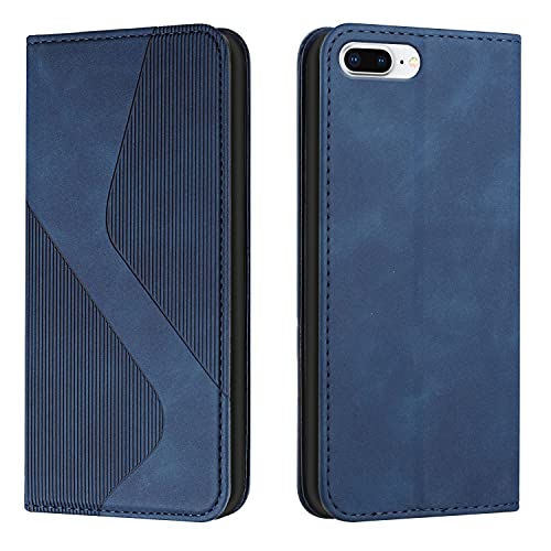 Mo-Somnus Kompatibel mit iPhone 8 Plus/7 Plus Hülle, Magnet PU Leder Flip Wallet Case Tasche Handyhülle, Klappbar iPhone 8 Plus/7 Plus (5,5 Zoll) Brieftasche Klapphülle mit [Kartenfächer] (Blau) von Mo-Somnus