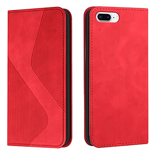 Mo-Somnus Kompatibel mit iPhone 8 Plus/7 Plus Hülle, Magnet PU Leder Flip Wallet Case Tasche Handyhülle, Klappbar iPhone 8 Plus/7 Plus (5,5 Zoll) Brieftasche Klapphülle mit [Kartenfächer] (Rot) von Mo-Somnus