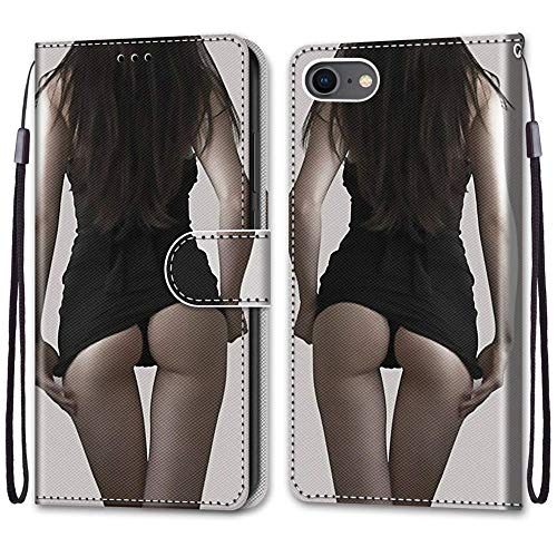 Mo-Somnus Kompatibel mit iPhone SE 2020/iPhone 8/7 Hülle (4,7 Zoll), Leder Handyhülle mit Kartenfach PU Ledertasche TPU Bumper Flip Brieftasche Magnetische Schutzhülle Case Etui (Sexy Mädchen) von Mo-Somnus
