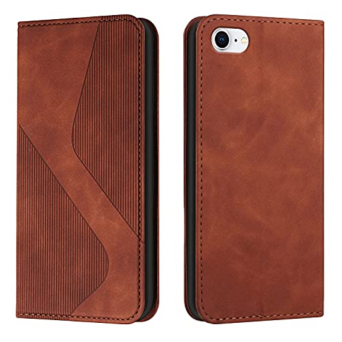 Mo-Somnus Kompatibel mit iPhone SE 2020/iPhone 8/iPhone 7 (4,7 Zoll) Hülle, Magnet PU Leder Flip Wallet Case Tasche Handyhülle, Stoßfeste Klappbar Brieftasche Klapphülle mit [Kartenfächer] (Braun) von Mo-Somnus