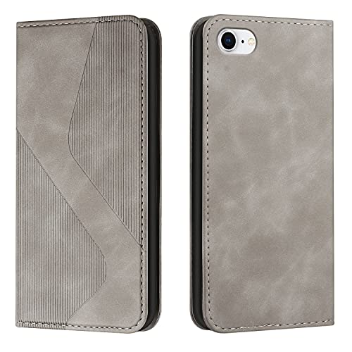 Mo-Somnus Kompatibel mit iPhone SE 2020/iPhone 8/iPhone 7 (4,7 Zoll) Hülle, Magnet PU Leder Flip Wallet Case Tasche Handyhülle, Stoßfeste Klappbar Brieftasche Klapphülle mit [Kartenfächer] (Grau) von Mo-Somnus